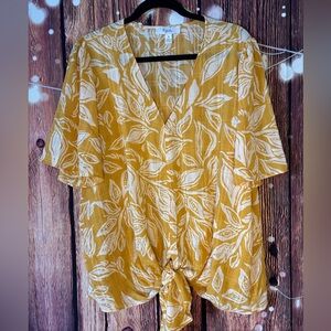 C by One Yellow Leaf Print Blouse